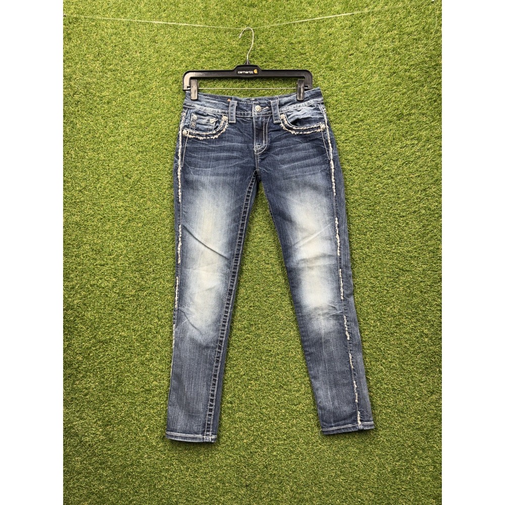 Miss Me Jeans Womens 27 Cuffed Skinny Frayed Side Seam Embellished JE8010CK4